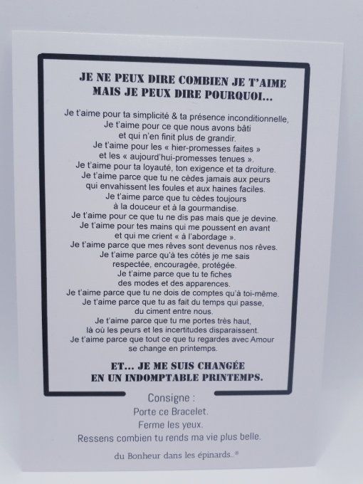 CARTE JE NE PEUX DIRE COMBIEN JE T'AIME + 1 BRACELET POUR LUI 