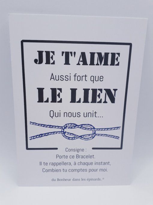 CARTEJE T'AIME AUSSI FORT QUE LE LIEN + 2 BRACELETS NOEUDS 