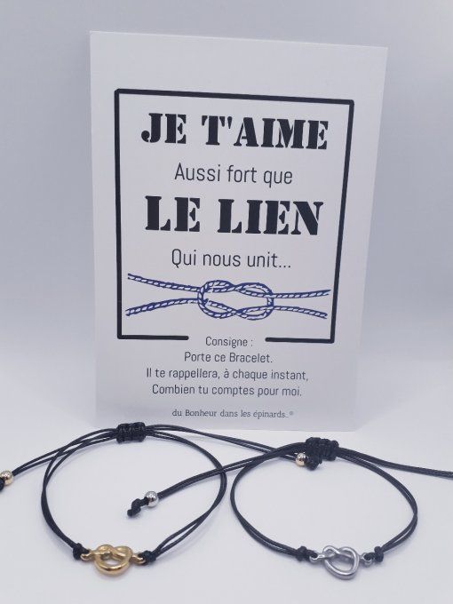 CARTEJE T'AIME AUSSI FORT QUE LE LIEN + 2 BRACELETS NOEUDS 