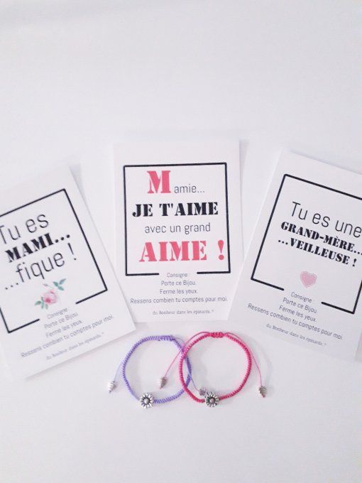 CARTE FETE DES MAMIES au choix + BRACELET FLEUR