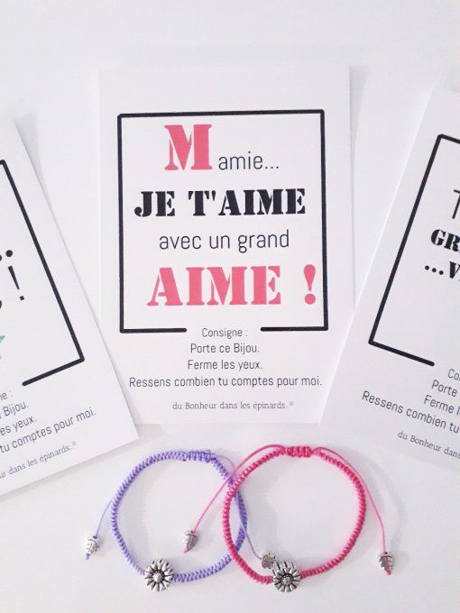 CARTE FETE DES MAMIES au choix + BRACELET FLEUR