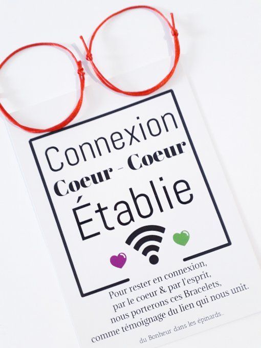 CARTE CONNEXION COEUR COEUR + 2 BRACELETS (14 coloris au choix) - R60 