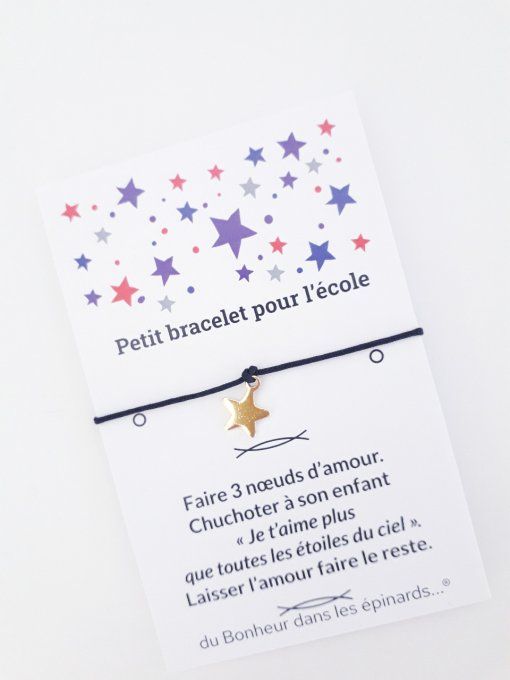 CARTE + 1 BRACELET ETOILE DOREE- POUR L'ECOLE - 20 coloris - D17 