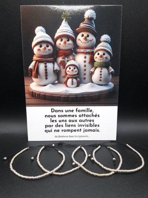 CARTE FAMILLE BONHOMMES DE NEIGE + 2 à 10 BRACELETS 